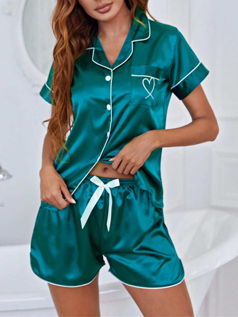 Satin Pajama Set Heart Over Heart